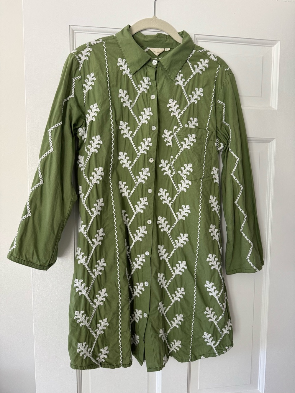 Julia Amory Olive Green Embroidered Button-Front Women's dress